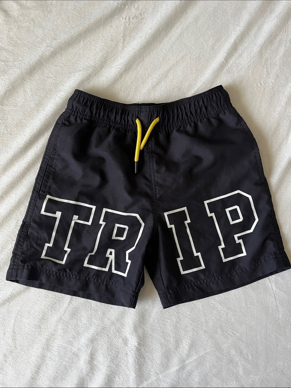 Fashion Nova Black Swim Shorts with Yellow Drawstring Detail